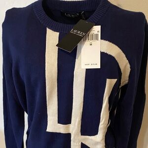 Ralph Lauren Blue and White Crewneck Sweater